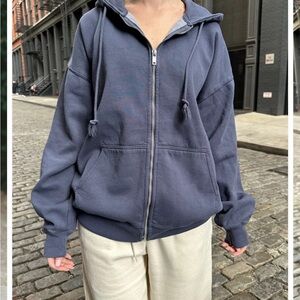 Brandy Melville Navy Zip Up Christy Hoodie Oversized Cotton Blend Casual Womens